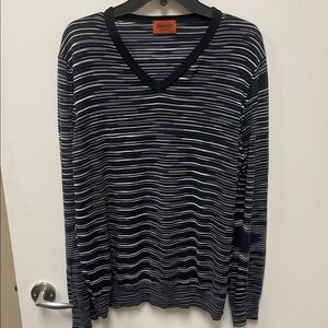 Men's Missoni Striped V-Neck Sweater - Black and White